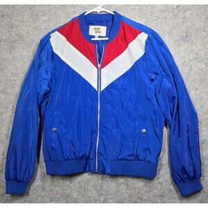 Outer Edge Lightweight Satin Style Retro Jacket Royal Blue Red White Women's XL
